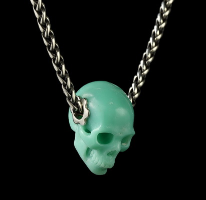 Gemstone 1.0" Chrysoprase & 925 Sterling Silver Carved Crystal Skull Pendant With 925 Sterling Silver, Crystal Healing