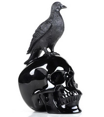 Huge 7.2" Black Obsidian Carved Crystal Skull With Dove Sculpture, Crystal Healing