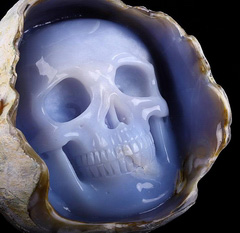 Huge 7.0" Blue Chalcedony Carved Crystal Skull Inside Sculpture, Crystal Healing