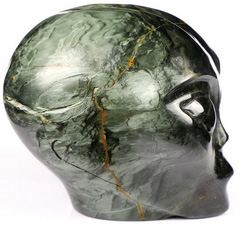 4.1" Hawk's Eye Carved Crystal Female Alien Skull, Crystal Healing