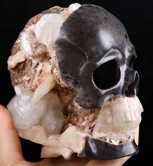 Original 5.0" Harmotome Carved Crystal Skull & Spine Sculpture, Crystal Healing