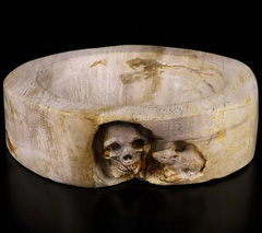 Original Design 7.0" Petrified Wood Branch Carved Crystal Skull Plate