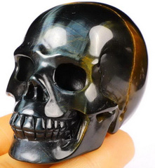 Flash 2.0" Blue & Gold Tiger Eye Carved Crystal Skull, Realistic, Crystal Healing