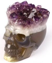 2.0" Amethyst & Agate Druse Carved Crystal Skull, Realistic, Crystal Healing