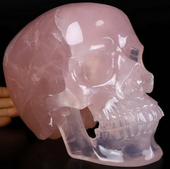 GIANT 8.0" Rose Quartz Carved Crystal Skull,Super Realistic, Crystal Healing