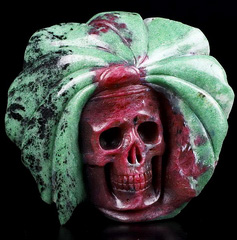 Gemstone 4.0" Ruby Zoisite Carved Crystal Skull Sculpture, Crystal Healing