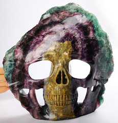Rainbow 8.0" Fluorite Mineral Carved Crystal Skull Sculpture, Crystal Healing