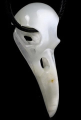 Gemstone 3.1" Flash Moonstone Carved Crystal Raven Skull Pendant, Crystal Healing