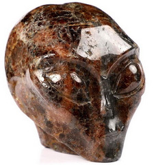 Gemstone 2.0" Garnet Carved Crystal Female Alien Skull, Crystal Healing