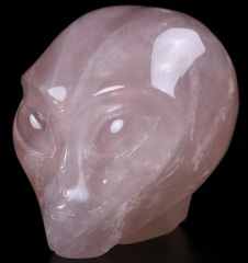 Nice 2.0" Rose Quartz Carved Crystal Female Alien Skull, Crystal Healing