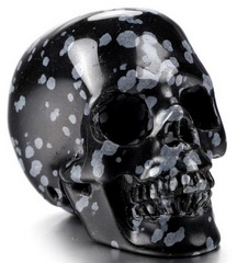 1.5" Snowflake Obsidian Carved Crystal Skull, Realistic