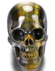 Flash 1.6" Tiger Eye Carved Crystal Skull, Realistic, Crystal Healing
