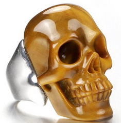 Fine Gemstone US # 11 Gold Tiger Eye Carved Crystal Skull Ring, Crystal Healing
