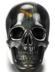 Gemstone US #8 Blue & Gold Tiger Eye Carved Crystal Skull Ring, Crystal Healing