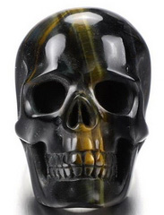 Nice US #7.5 Blue & Gold Tiger Eye Carved Crystal Skull Ring, Crystal Healing