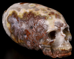 4.2" Red Crazy Lace Agate Geode Carved Crystal Lengthened Skull, Crystal Healing