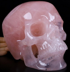 Lifesized 7.1" Rose Quartz Carved Crystal Skull,Super Realistic, Crystal Healing