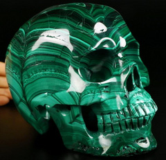 Amazing 6.0" Malachite Carved Crystal Skull,Super Realistic, Crystal Healing