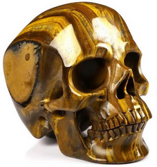 Huge 5.0" Tiger Iron Eye Carved Crystal Skull,Super Realistic, Crystal Healing