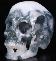 Huge 5.0" Green Moss Agate Carved Crystal Skull, Realistic, Crystal Healing