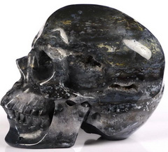Huge 4.8" Black Zebra Agate Geode Carved Crystal Skull,Super Realistic, Crystal Healing