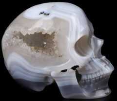 Huge 5.0" Gray & White Agate Carved Crystal Geode Skull,Super Realistic, Crystal Healing