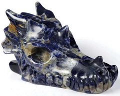 Huge 5.1" Sodalite Carved Crystal Dragon skull, Crystal Healing