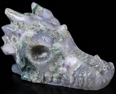 5.2" Green Moss Agate Carved Crystal Dragon Skull, Crystal Healing