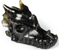 5.2" Black Quartz Carved Crystal Dragon skull, Crystal Healing