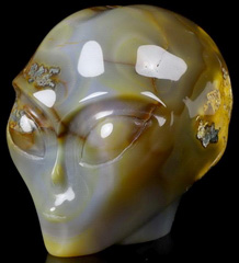 Huge 4.2" Agate Carved Crystal Female Alien Skull, Crystal Healing