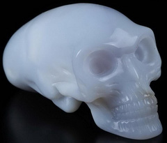 Gemstone 4.0" Blue Chalcedony Carved Crystal Elongated Mayan Alien Skull, Kingdom of Crystal Skulls, Crystal Healing