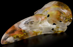 4.8" Smelted Quartz Carved Crystal Raven Skull Pendant, Crystal Healing
