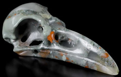 Huge 4.8" African Bloodstone Carved Crystal Raven Skull Pendant, Crystal Healing