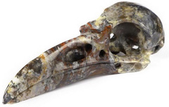 Huge 5.0" Bloodtsone Carved Crystal Raven Skull Pendant, Crystal Healing