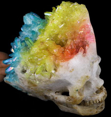 Lifesized 7.0" Rainbow Aura Quartz Druse Carved Crystal Skull Sculpture, Crystal Healing