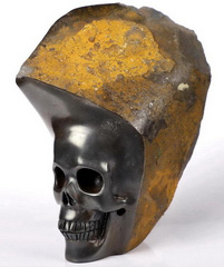 4.0" Hematite Carved Crystal Skull, Crystal Healing
