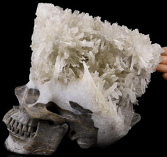 Amazing Giant 8.7" Quartz Rock Crystal Druse Carved Crystal Skull Sculpture, Super Realistic, Crystal Healing