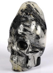 4.8" Black Tourmaline Carved Crystal Incan Skull, Crystal Healing