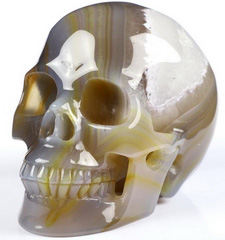 Huge 4.0" Agate Carved Crystal Skull, Realistic, Crystal Healing