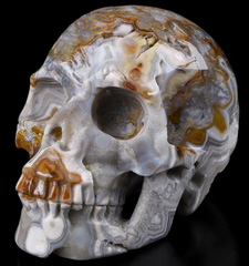 Huge 3.8" Red Crazy Lace Agate Geode Carved Crystal Skull, Realistic, Crystal Healing