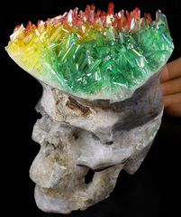 Colorful 5.3" Rainbow Aura Quartz Carved Crystal Skull, Super Realistic, Crystal Healing