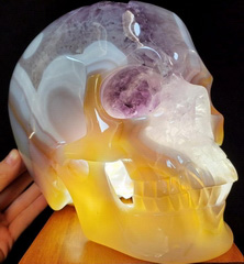 GIANT 8.2" Agate Amethyst Geode Carved Crystal Skull,Super Realistic, Crystal Healing