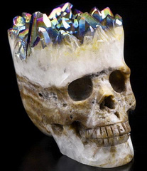 Rainbow 2.1" Quartz Rock Crystal Druse Carved Crystal Skull, Realistic, Crystal Healing