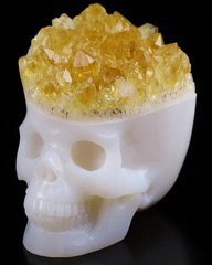 Nice 1.7" Citrine Druse Carved Crystal Skull, Realistic, Crystal Healing