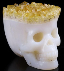 1.6" Citrine Druse Carved Crystal Skull, Realistic, Crystal Healing