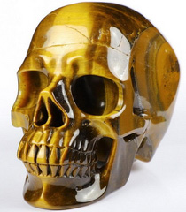 Flash 4.4" Gold Tiger's Eye Carved Crystal Skull Super Realistic, Crystal Healing