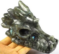 Huge 5.2" Labradorite Carved Crystal Dragon Skull, Crystal Healing