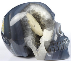 Huge 5.0" Agate Geode Carved Crystal Skull, Realistic, Crystal Healing