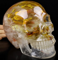 Lifesized 7.0" Smelted Quartz Carved Crystal Skull, Realistic, Crystal Healing