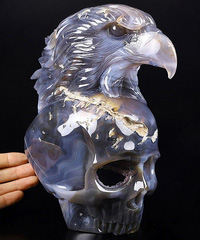Giant 8.2" Amethyst & Agate Geode Carved Crystal Skull With Eagle Sculpture, Crystal Healing